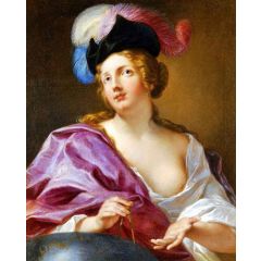 A Female Astronomer, with a Globe and a Pair of Compasses Painting Reproduction
