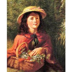 Young Girl with a Basket of Flowers Painting Reproduction